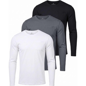 image:imageReal Essentials 3 Pack Mens Cotton Long Sleeve Crew Neck TShirt with Pocket  Soft Work Casual Jersey Tees Big amp TallSet 14