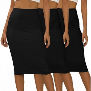 image:imageReal Essentials 3 Pack Womens Soft Midi Skirt  High Waisted Pencil Work Office Business Casual Skirts with Back Slit PlusSet 10