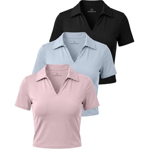 image:imageReal Essentials 3 Pack Womens V Neck Crop Polo Shirts  Short Sleeve Sweater Dry Fit Golf Athletic Workout Collared TopsSolid Black  Solid Ballad Blue  Solid Pale Lilac