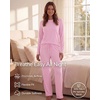 image:imageReal Essentials 2 Pack Womens Long Sleeve Pajama Sets  Soft Comfy 2 Piece PJ Set Matching Ladies Sleepwear Plus SizeSet N Charcoal  Pink