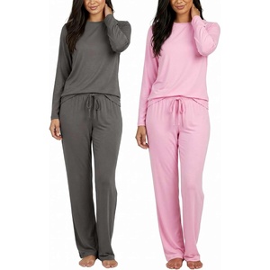 image:imageReal Essentials 2 Pack Womens Long Sleeve Pajama Sets  Soft Comfy 2 Piece PJ Set Matching Ladies Sleepwear Plus SizeSet N Charcoal  Pink