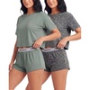 image:imageReal Essentials Ladies SS Yummy Boxy Tee and Elastic Band Sleep Short SetCharcoal Heather  Solid Iceberg Green