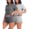 image:imageReal Essentials Ladies SS Yummy Boxy Tee and Elastic Band Sleep Short SetGrey Heather  Charcoal Heather