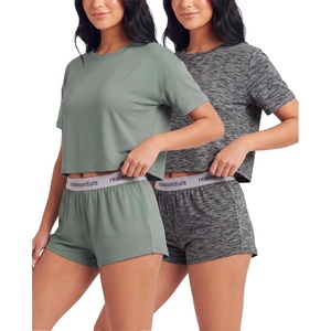 image:imageReal Essentials Ladies SS Yummy Boxy Tee and Elastic Band Sleep Short SetCharcoal Heather  Solid Iceberg Green