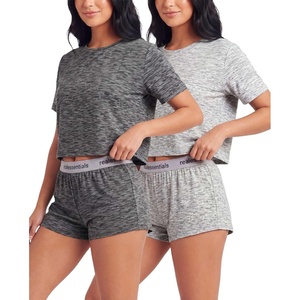 image:imageReal Essentials Ladies SS Yummy Boxy Tee and Elastic Band Sleep Short SetGrey Heather  Charcoal Heather
