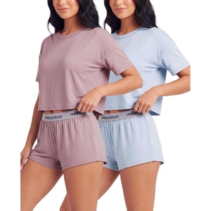 image:imageReal Essentials Ladies SS Yummy Boxy Tee and Elastic Band Sleep Short SetSolid Ballad Blue  Solid Pale Lilac