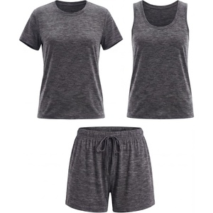image:imageReal Essentials Ladies SS Yummy Crew Tank and Short Pajama SetCharcoal Heather