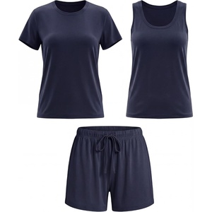 image:imageReal Essentials Ladies SS Yummy Crew Tank and Short Pajama SetSolid Navy Blazer
