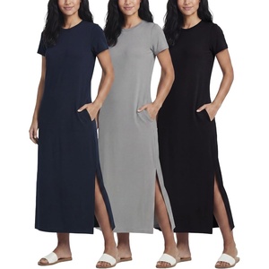 image:imageReal Essentials 3 Pack Womens Casual Short Sleeve Maxi TShirt Dress with Slit Available in Plus SizeSet 10