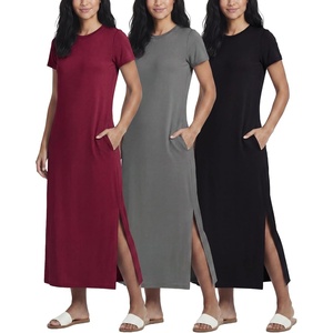 image:imageReal Essentials 3 Pack Womens Casual Short Sleeve Maxi TShirt Dress with Slit Available in Plus SizeSet 11