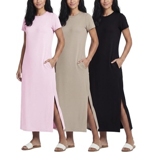 image:imageReal Essentials 3 Pack Womens Casual Short Sleeve Maxi TShirt Dress with Slit Available in Plus SizeSet 12