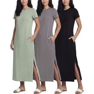 image:imageReal Essentials 3 Pack Womens Casual Short Sleeve Maxi TShirt Dress with Slit Available in Plus SizeSet 13