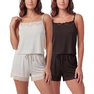 image:imageLadies Lace Trim Cami and Short SetSolid Chocolate Torte  Solid Moonbeam