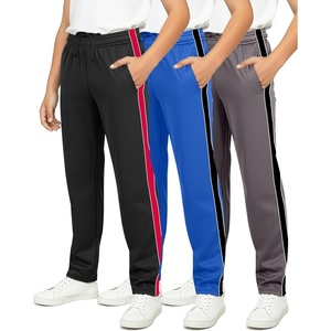 image:imageReal Essentials 3 Pack Boys Tricot Open Bottom Sweatpants  Athletic Running Pants with Pockets for Kids Teens YouthSet 12