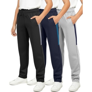 image:imageReal Essentials 3 Pack Boys Tricot Open Bottom Sweatpants  Athletic Running Pants with Pockets for Kids Teens YouthSet 4