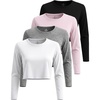 image:imageReal Essentials 4 Pack Womens Cotton Long Sleeve Crew Crop Top  Casual Cropped TShirt Available in Plus SizeSet 10