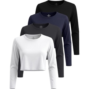 image:imageReal Essentials 4 Pack Womens Cotton Long Sleeve Crew Crop Top  Casual Cropped TShirt Available in Plus SizeSet 9