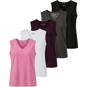 image:imageReal Essentials 5 Pack Womens Cotton VNeck Sleeveless Tank Top Basic Ladies Casual Shirts Available in Plus SizeSet 4