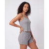 image:imageReal Essentials 2 Pack Womens Ribbed Cropped Cami and Short Set Pajama Sleep Lounge Sleepwear PJ Soft Drawstring ShortsCharcoal Heather  Grey Heather
