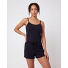image:imageReal Essentials 2 Pack Womens Ribbed Cropped Cami and Short Set Pajama Sleep Lounge Sleepwear PJ Soft Drawstring ShortsSolid Black  Grey Heather