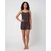 image:imageReal Essentials 2 Pack Womens Ribbed Cropped Cami and Short Set Pajama Sleep Lounge Sleepwear PJ Soft Drawstring ShortsSolid Chocolate Torte  Solid Moonbeam