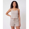 image:imageReal Essentials 2 Pack Womens Ribbed Cropped Cami and Short Set Pajama Sleep Lounge Sleepwear PJ Soft Drawstring ShortsSolid Chocolate Torte  Solid Moonbeam