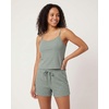 image:imageReal Essentials 2 Pack Womens Ribbed Cropped Cami and Short Set Pajama Sleep Lounge Sleepwear PJ Soft Drawstring ShortsSolid Iceberg Green  Solid Orchid Petal