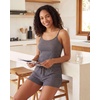 image:imageReal Essentials 2 Pack Womens Ribbed Cropped Cami and Short Set Pajama Sleep Lounge Sleepwear PJ Soft Drawstring ShortsSolid Navy Blazer  Charcoal Heather