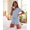 image:imageReal Essentials Womens 3 Piece Pajama Set Crew Tee Tank Top Sleep Shorts Short Sleeve Lounge Sleepwear PJ Soft Yummy ComfySolid Ballad Blue