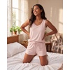 image:imageReal Essentials Womens 3 Piece Pajama Set Crew Tee Tank Top Sleep Shorts Short Sleeve Lounge Sleepwear PJ Soft Yummy ComfySolid Pale Lilac