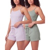 image:imageReal Essentials 2 Pack Womens Ribbed Cropped Cami and Short Set Pajama Sleep Lounge Sleepwear PJ Soft Drawstring ShortsSolid Iceberg Green  Solid Orchid Petal