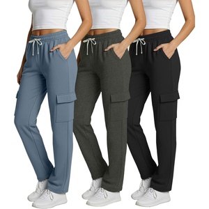 image:imageReal Essentials 3 Pack Womens Fleece Cargo Sweatpants Open Bottom Lounge amp Athletic Casual Pants with PocketsSet 3
