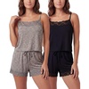 image:imageReal Essentials 2 Pack Womens Lace Trim Cami and Short Set Cute Pajama PJ Sleepwear Nightwear Pajamas Sleep Soft DrawstringSolid Black  Solid Quiet Shade