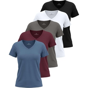image:imageReal Essentials 5 Pack Womens Short Sleeve VNeck TShirt Athletic Workout Work Casual and Spring TopsSolid Black  Solid Bright White  Charcoal  Burgundy  Solid Elemental Blue