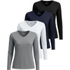 image:imageReal Essentials 4 Pack Womens Long Sleeve Dry Fit VNeck TShirt  Active Athletic Workout Gym Top Plus AvailableSet 11