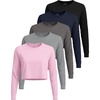 image:imageReal Essentials 5 Pack Womens DryFit Long Sleeve Crop Top  Running Workout Gym Athletic Crew Neck Shirt Plus AvailableSet 14