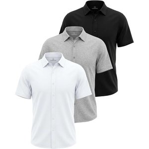image:imageReal Essentials Mens 1 amp 3PK Cotton Button Down ShirtSolid Black  Grey Heather  Solid Bright White