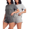 image:imageReal Essentials 2 Pack Womens 2 Piece Pajama Set Boxy Tee Elastic Waist Sleep Shorts Short Sleeve Lounge Sleepwear PJ YummyGrey Heather  Charcoal Heather