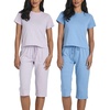 image:imageReal Essentials 2 Pack Womens Cotton Short Sleeve Top and Capri Pants Pajama Lounge PJ Sets with Pocket Available In PlusSet 1