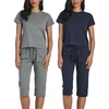 image:imageReal Essentials 2 Pack Womens Cotton Short Sleeve Top and Capri Pants Pajama Lounge PJ Sets with Pocket Available In PlusSet 4