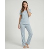 image:imageReal Essentials 2 Pack Womens Pajama Sets Short Sleeve Crew Neck Top and Pants Soft Yummy Cute Summer Pjs for WomenSoft Chambray Flowers  Orchid Petal Stripe