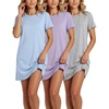 image:imageReal Essentials 3 Pack Womens Cotton Short Sleeve Nightgown Nightshirt Sleepshirt Ladies Sleepwear Available in Plus SizeSet 9