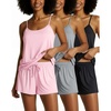 image:imageReal Essentials 3 Pack Womens Super Soft Pajama Set  Cute Cami Lounge Short and Top PJs Set Available in Plus SizeSet 9