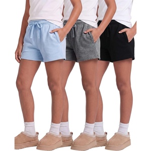 image:image3 Pack Girls Fleece Lounge Shorts Sweat Athletic Casual Pockets Kids Teens  Available in Sizes 416 Cotton Blend Camp Sleepovers Track Sleep Travel Wear Drawstring Elastic Waist Soft Warm PJsSolid Black  Charcoal Heather  Solid Ballad Blue