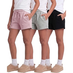 image:image3 Pack Girls Fleece Lounge Shorts Sweat Athletic Casual Pockets Kids Teens  Available in Sizes 416 Cotton Blend Camp Sleepovers Track Sleep Travel Wear Drawstring Elastic Waist Soft Warm PJsSolid Black  Grey Heather  Solid Pale Lilac