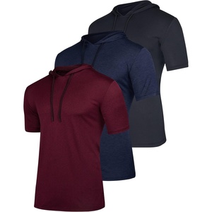 image:image3 Pack Mens Dry Fit Short Sleeve Hoodies Shirts Athletic Workout Gym  Available In Big amp Tall Moisture Wicking Pullover Drawstring Running Fishing Hiking Soccer Training Summer StretchSet 1