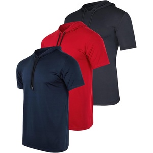 image:image3 Pack Mens Dry Fit Short Sleeve Hoodies Shirts Athletic Workout Gym  Available In Big amp Tall Moisture Wicking Pullover Drawstring Running Fishing Hiking Soccer Training Summer StretchSet 8