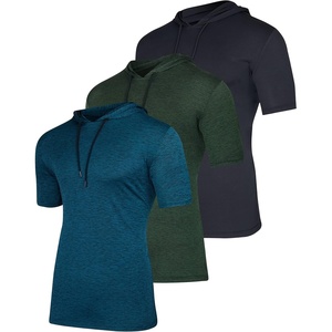 image:image3 Pack Mens Dry Fit Short Sleeve Hoodies Shirts Athletic Workout Gym  Available In Big amp Tall Moisture Wicking Pullover Drawstring Running Fishing Hiking Soccer Training Summer StretchSet 2