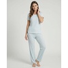 image:imageReal Essentials 2 Pack Womens Pajama Sets Short Sleeve Crew Neck Top and Pants Soft Yummy Cute Summer Pjs for WomenVapor Blue Dots  Clear Sky Stripe