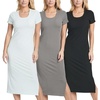 image:image3 Pack Womens Casual Midi Dresses Scoop Neck Ribbed Knit with Side Slit  Casual Work Summer Beach Vacation Everyday Wear Stretch Dress Sleeves Jersey Maxi Soft amp LightweightSet 5